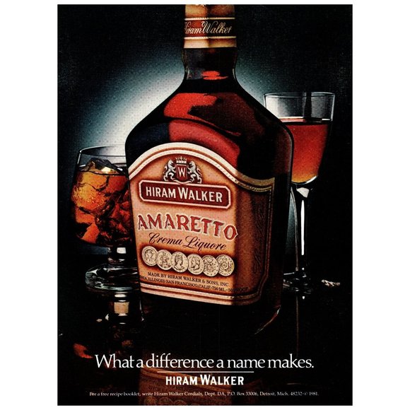 1981 Hiram Walker Amaretto What Difference A Name Makes Vintage Print Ad Bar Art - Picture 1 of 1